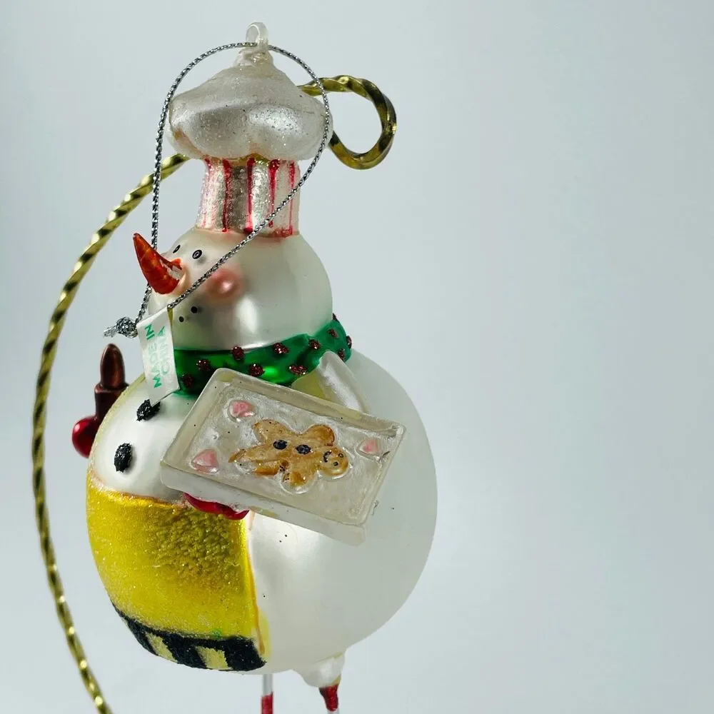 Glass Snowman Chef Baker Ornament Christmas Holiday Large Hand Painted 8in